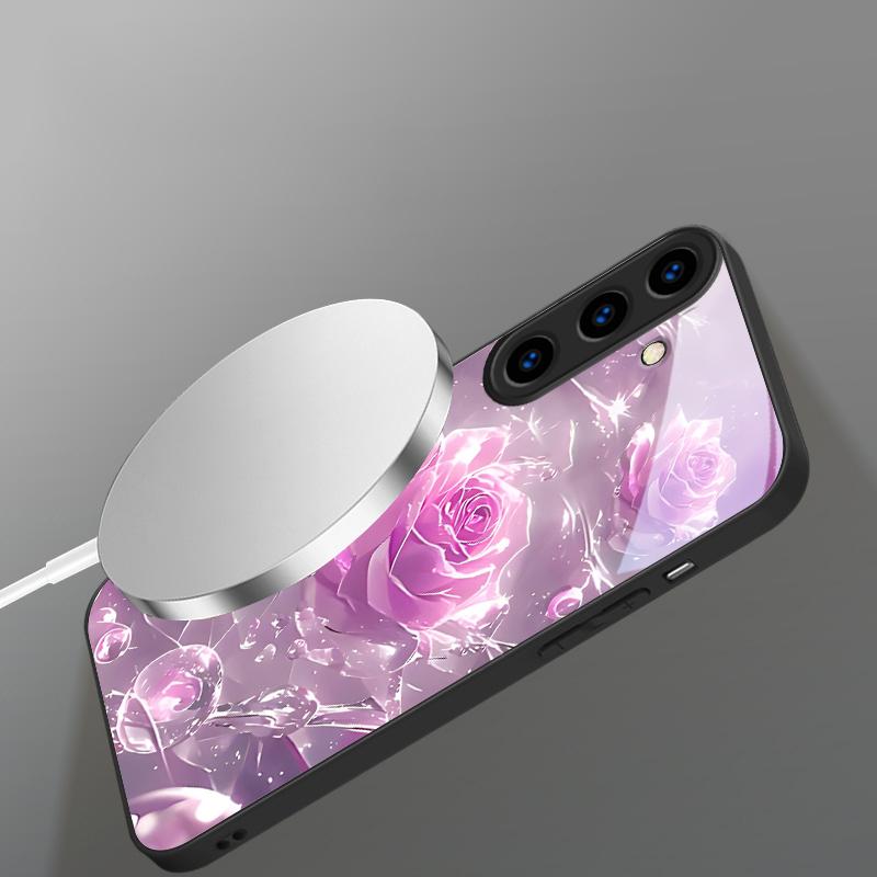 Ice crystal-colored roses For Samsung Galaxy S26 Ultra S20 FE S21 S22+ S23 Plus S24 Ultra 25 Edge For Magsafe Glass Phone Casee