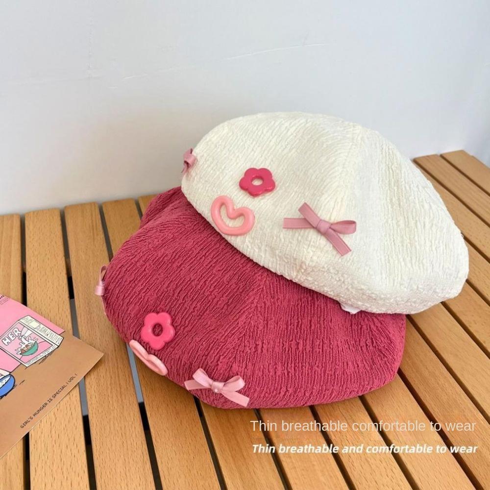 Flower Bow Berets Cap Korean Style Painter Hat Sweet Pumpkin Hat  Daily