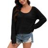 Women’s Long Sleeve Crochet Knit Pullover Sweater Scoop Neck Lightweight Loose Fit Hollow Out Design Top