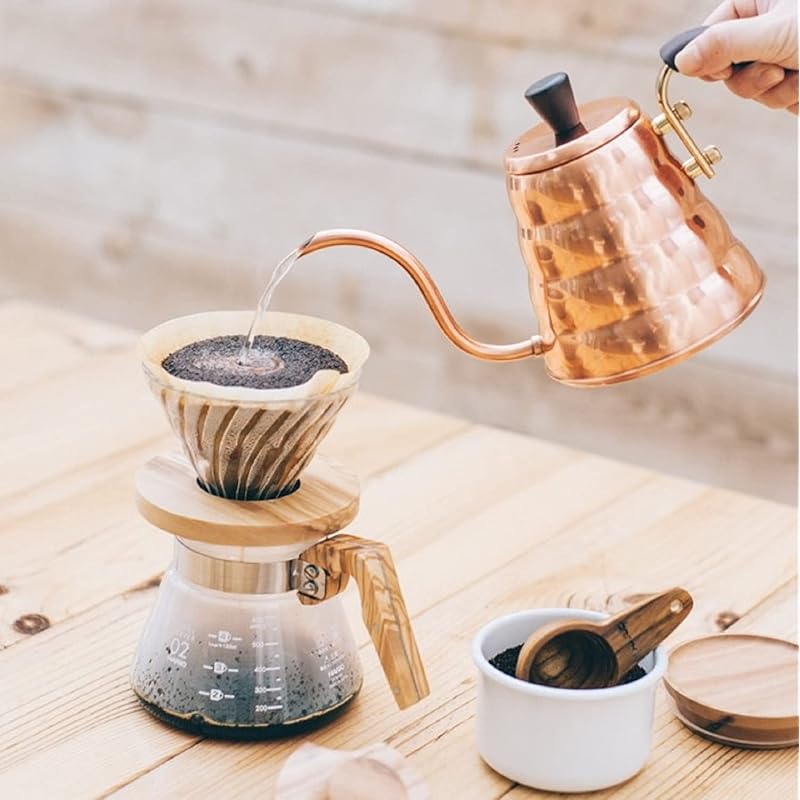 HARIO V60 Heat-Resistant Glass Coffee Dripper with Olive Wood Finish (02) for 1-4 Cups (VDGR-02-OV)