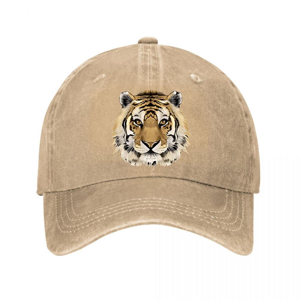 Tiger Head Print Black Cap New Vintage Washed Baseball Cap