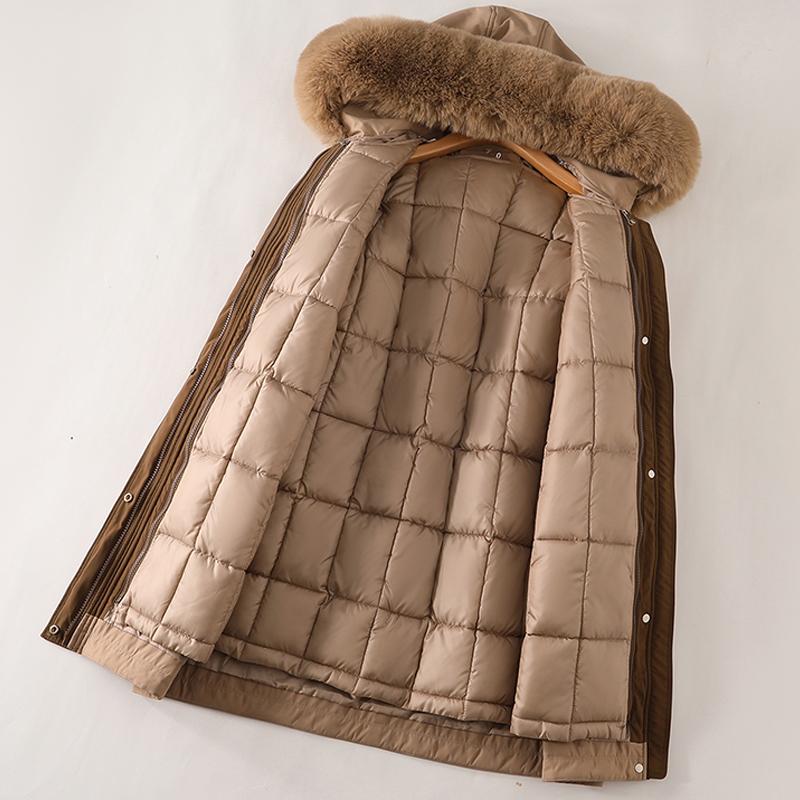 Giacche lunghe con collo in pelliccia sintetica per donna, nuova fodera invernale, cappotto imbottito femminile staccabile, parka invernale stile coreano con cappuccio