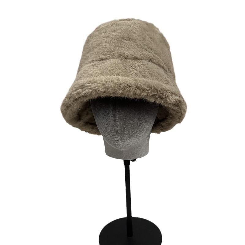 Winter new thickened imitation rabbit fur plush bucket hat women's northern outdoor cold protection ear cover hat tide