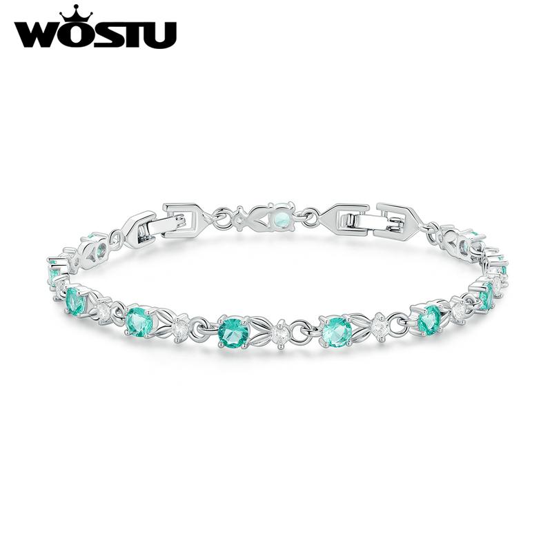 WOSTU Authentic Luxury Multi-color Zircon Bracelet Rose Gold Color Chain Link Bracelet for Women Birthday Crystal Jewelry