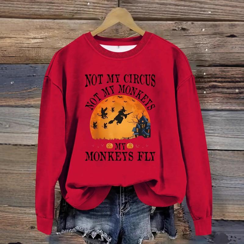 Womens Casual Long Sleeve Crewneck Halloween Print Pullover Sweatshirt