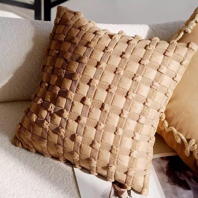 Boho Style Textured Cushion Covers Set - Tufted Geometric & Woven Brown Throw Pillow Cases for Home Decor Couch Decoration
