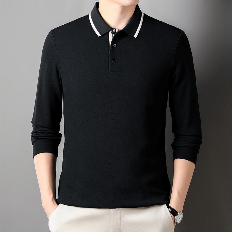 

Осенняя новая мужская модная простая однотонная рубашка поло с длинными рукавами и лацканами, мужская хлопковая футболка XXXXL