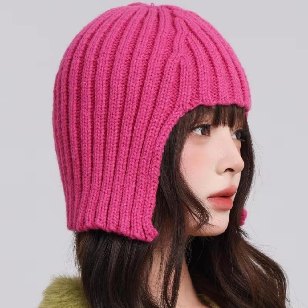 New Ear Protection Winter Beanie Hat Warm Breathable Knit Hat Solid Color Overhead Cap Autumn Winter