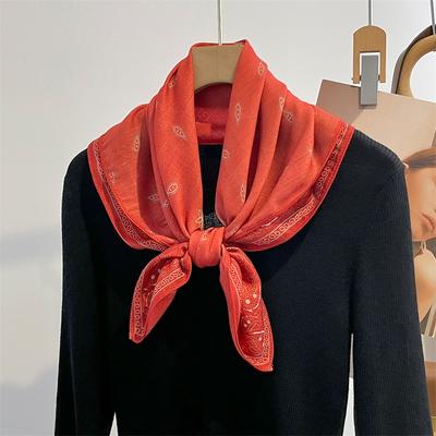 Spring Summer Bandanas Red Cashew Square Scarf Retro Soft Stain Neckerchief Breathable  Headband Lightweight