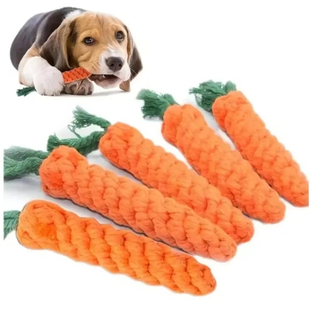 Carrot Shape Dog Toy,100%Cotton Rope Knot for Teething Relief, Safe Dental Cleaning & Indoor Play for Small Medium Dogs and Cats