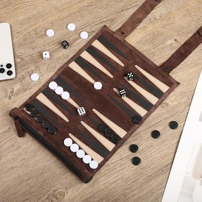 Table de călătorie Table rulabil pentru călătorii și pe spate Gammon Carcasă de table de înaltă calitate Joc Joc de călătorie Table de călătorie din piele