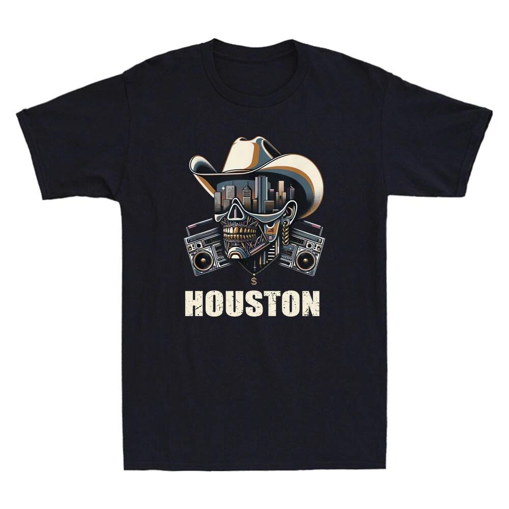 Houston Hip Hop Music Funny Skull Head With Recorder Meme Vintage Men's T-Shirt