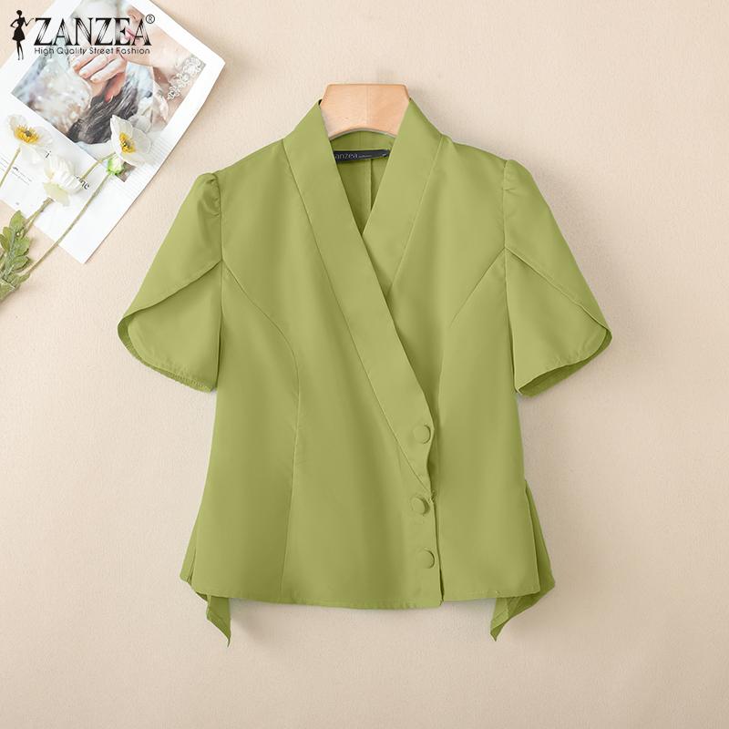 ZANZEA Bluză de vară cu mânecă scurtă și decolteu în V pentru femei