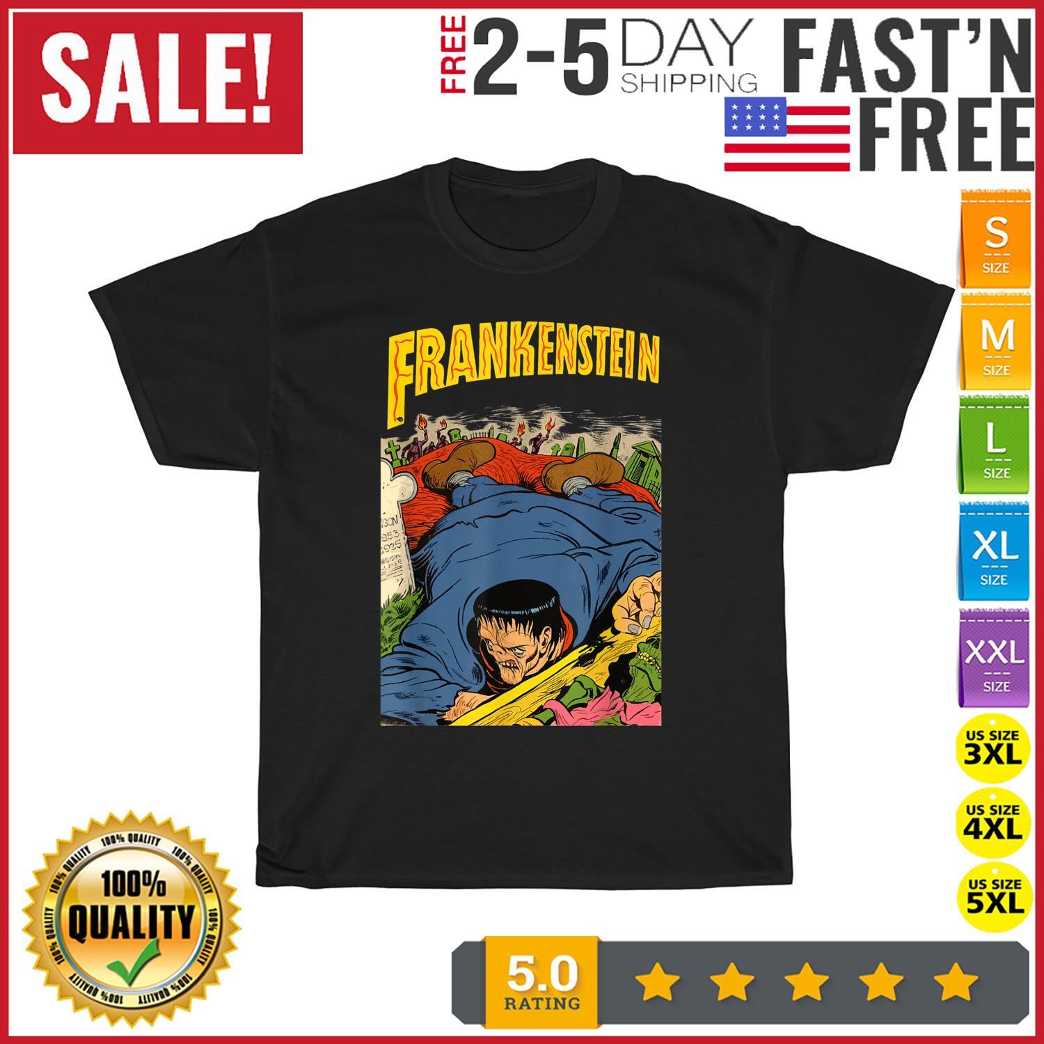 Frankenstein Halloween Horror Comic Vintage Horror Monster T Shirt Mens Womens Tees Top Men Women NEW L