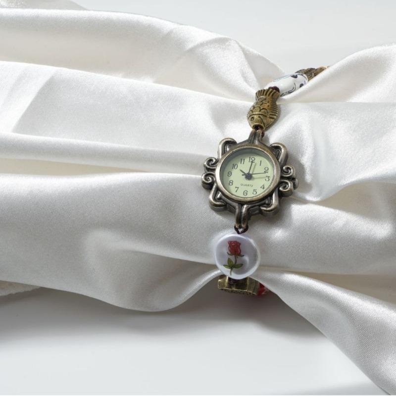 Vintage Bronze Rose Bracelet Watch Victorian Style Ladies Beaded Watch Woven Watch