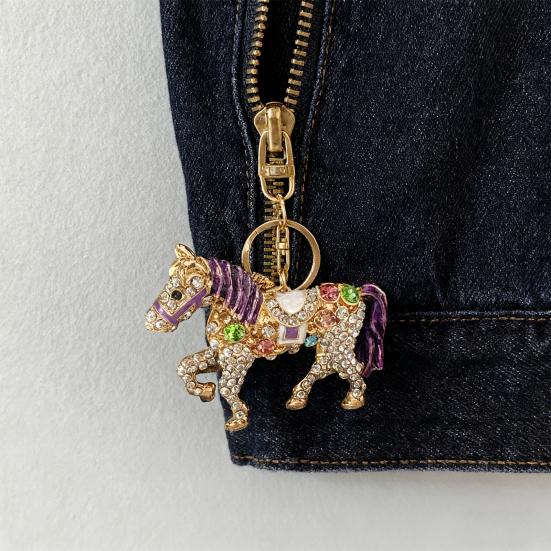 Keychain Pendant Sparkling Rhinestones Cartoon Horse Shape Key Chain Bag Wallet Phone Car Decoration