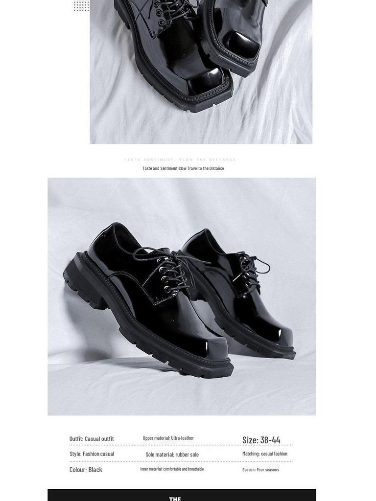 Herr 2025 Sommar Grovsulade Fyrkantig Tå Läder Derbyskor - Höjdökande, Brittisk Business Formell Stil.