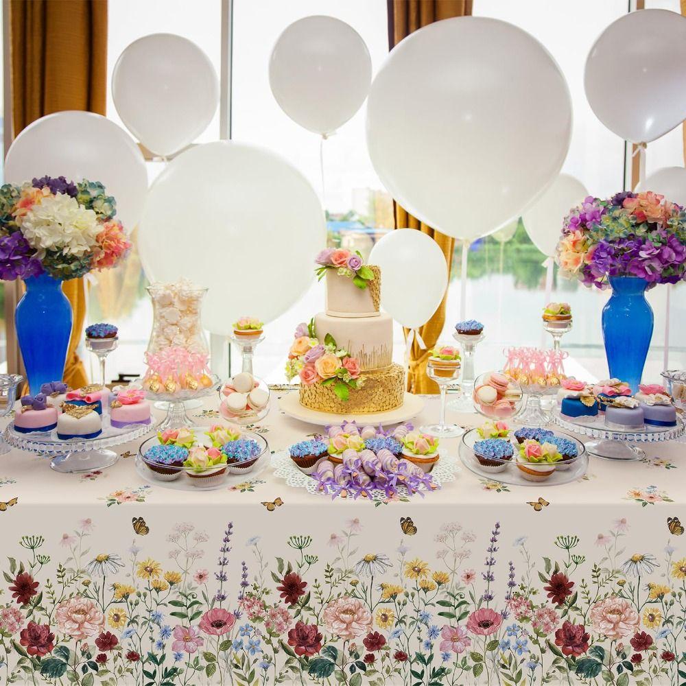 Butterfly Wildflower Spring Floral Tablecloth Waterproof Reusable Table Mat DIY Rectangle Shape Table Cover Wedding Celebration