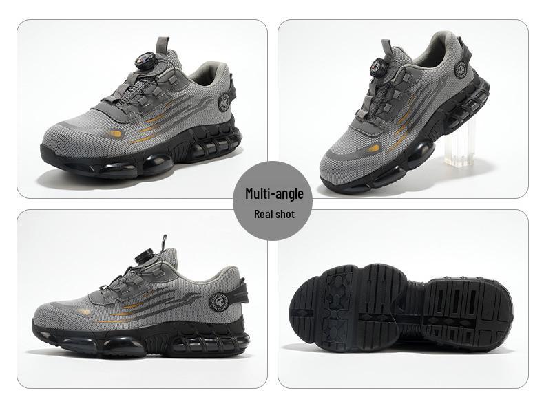 Lace-Free Men's Anti-Smash, Anti-Puncture, Breathable Safety Work Shoes with Rotary Button