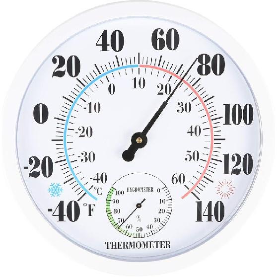 MUMTOP Внутренний Наружный Термометр, 10-дюймовый Водонепроницаемый Настенный Термометр с Гигрометром для Патио, Дома, Гостиной, Спальни(черный) белый