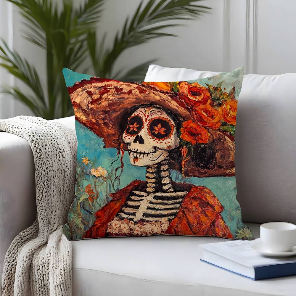 Day Of The Dead Pillow Case Plush Fabric Soft Pillowcase Double Sided Print Cushion Cover Household Gifts