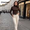 Cinemore Women's Sweater Solid Oversize Casual Pullovers Shirt Warm High Neck Basic Knitted Jumper Cashmere Bottoming Top