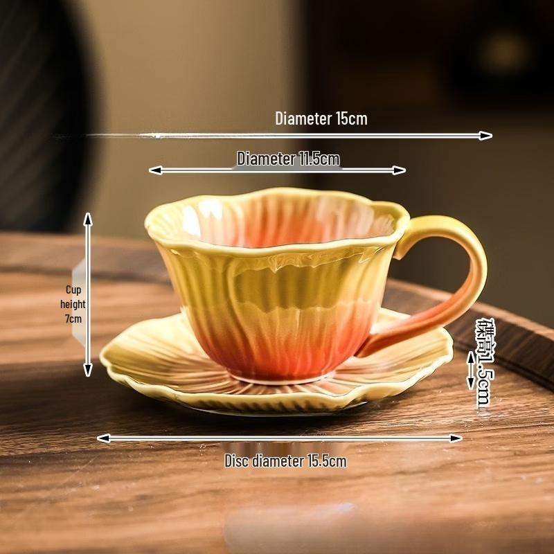 Oeny Retro Kiln-Glazed Ceramic Coffee Cup & Saucer
