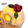 Durable Skull Light Gothic Up Rose Flower Figurine, Day of Dead Resin Cool Pattern Lamp Statue, Spooky Halloween Skeleton Head for Desk Home