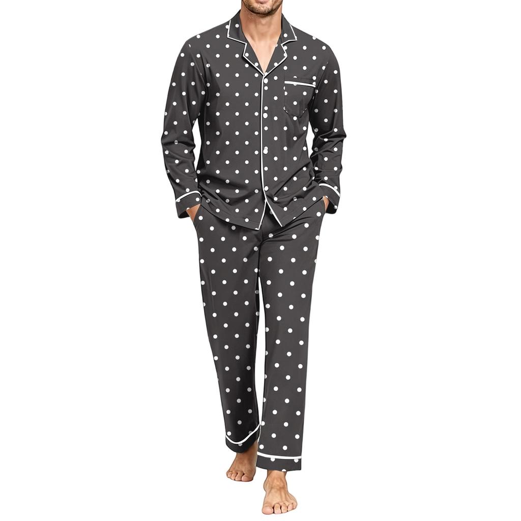 Men's Pajama Set with Long Sleeve Shirt and Pants, Loose Comfortable Sleepwear for Bedtime