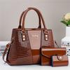 Luxury 3pcs Handbag Set Crocodile Pattern Large Capacity Crossbody Bag Glossy Patent Leather Tote Bag with Wallet and Card Bag