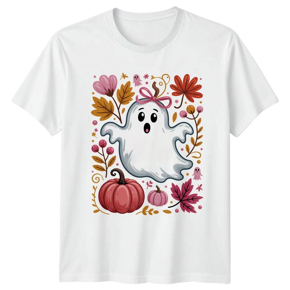 Cute Little Ghost Pink Bow Unisexs TShirt Autumn Ghost Halloween Halloween Gift S