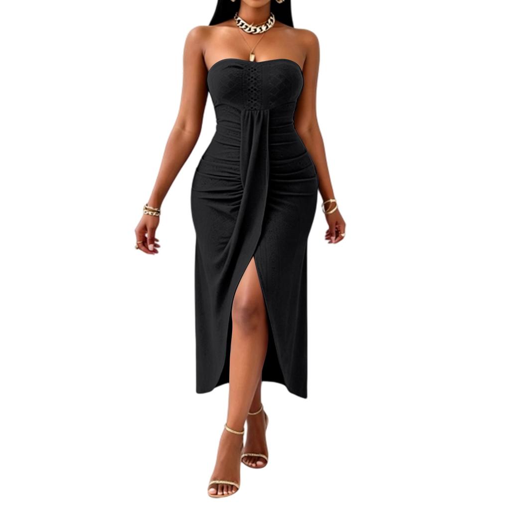 Women's Strapless Cutout Asymmetrical Dress Irregular Hem