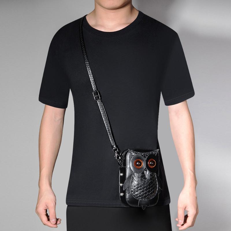 Zomer Nieuwe Persoonlijkheid Uil Telefoon Tas Steampunk Retro Cool Tandwiel Wiel MINI Portemonnee Premium PU Klinknagel Schouder Diagonaal Straddle Tas voor Mannen en Vrouwen