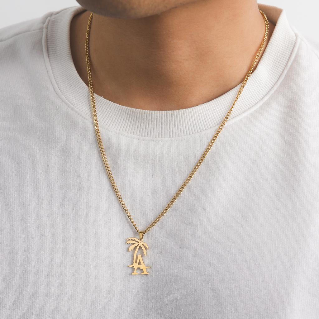 Cazador Coconut Tree Pendant Necklaces for Men Women Jewelry Stainless Steel Letter A Neck Chain Necklace Wedding Gift Wholesale