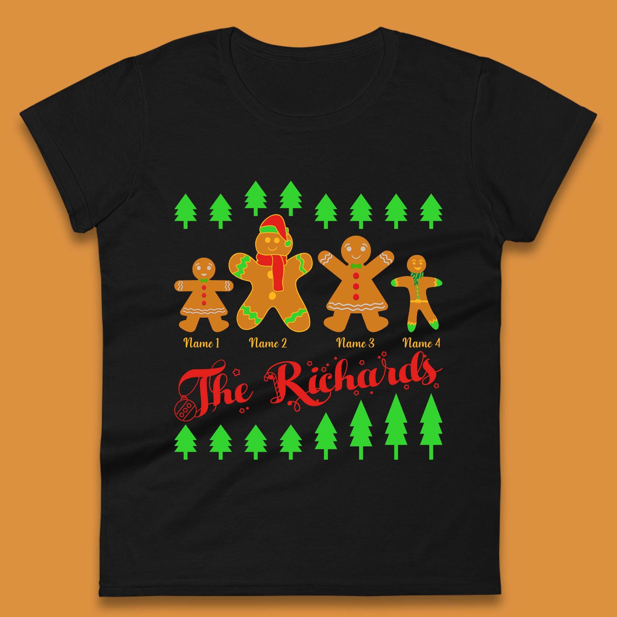 Personalised The Gingerbread Family Christmas Womens T-Shirt Mens Tops Tees Unisex XL