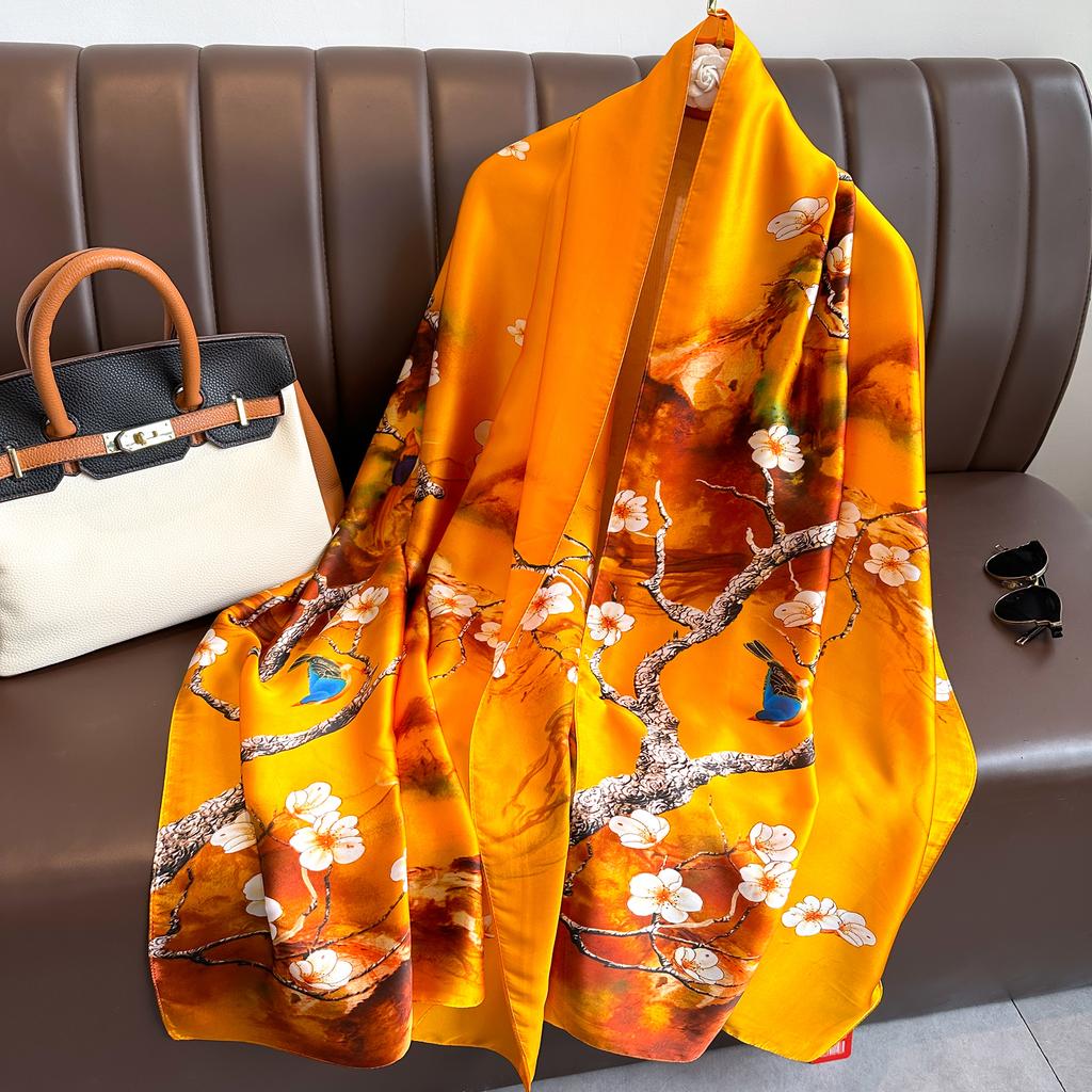 Spring Scarf Women'S Luxury Design Scarf Silk Smooth Scarf Soft Muslim Headband Shawl Beach
