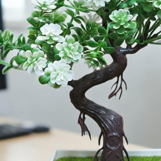 Artificial Bonsai Tree Indoor Small Fake Plants with Resin Pot for Home Office Desk Shelf Bathroom Bedroom Living Room Decoration
