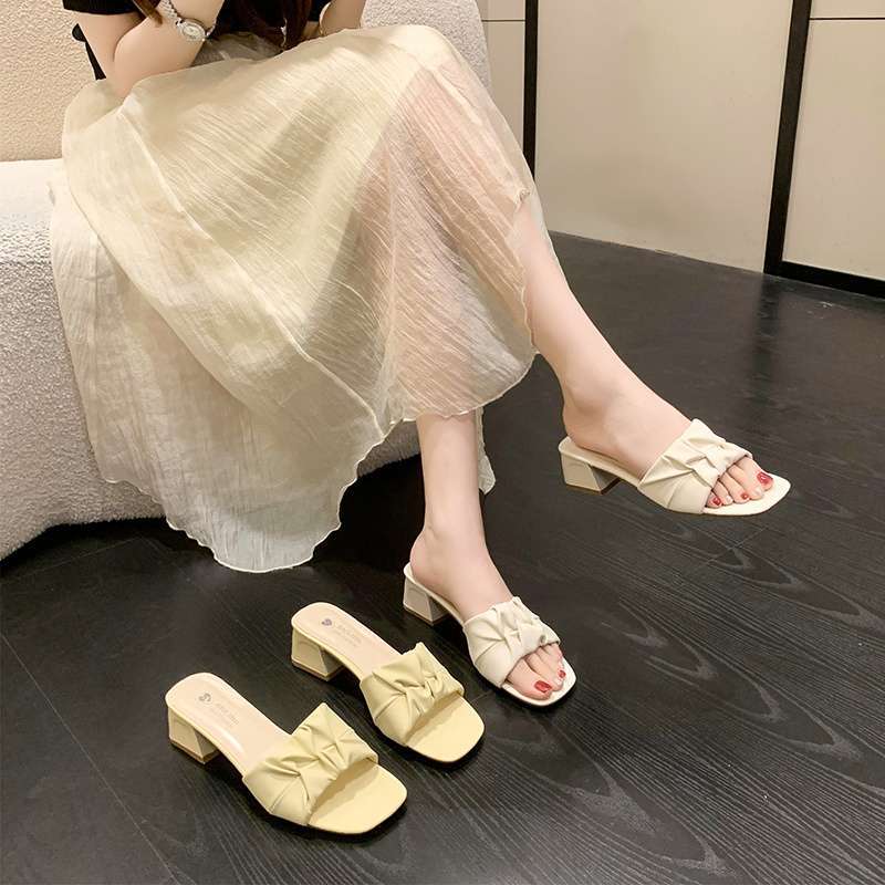 Temperament thick heel cool slippers women's summer wear fashion 2025 new with skirt high heel cool slippers