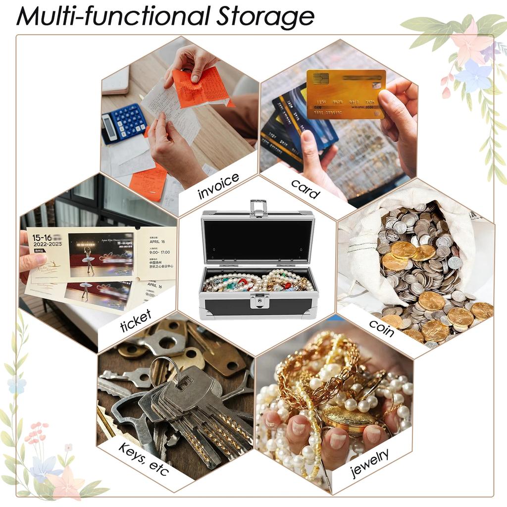 Lockable Cash Box Aluminium Alloy Money Storage Box with Key Portable Anti Theft Small Cash Box Multi-role Storage Box for Home