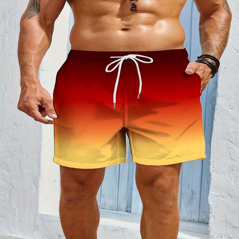 Gradient print men's casual fashion sports shorts loose and comfortable gym men's swimwear beach shorts