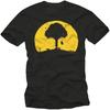 Men's Funny Black T - Shirt with Tree, Swing, and Yellow Circular Background Graphic