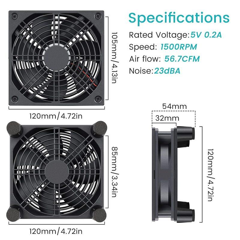 Ventilateur de boîtier de refroidissement alimenté par USB 5V 120mm pour récepteur DVR Xbox TV Box Routeur
