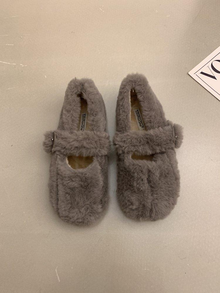 2025 Autumn and Winter New Mink Hair Shoes Women's Casual Wear with Soft Soles Mary Jane Doudou Shoes Cotton Shoes