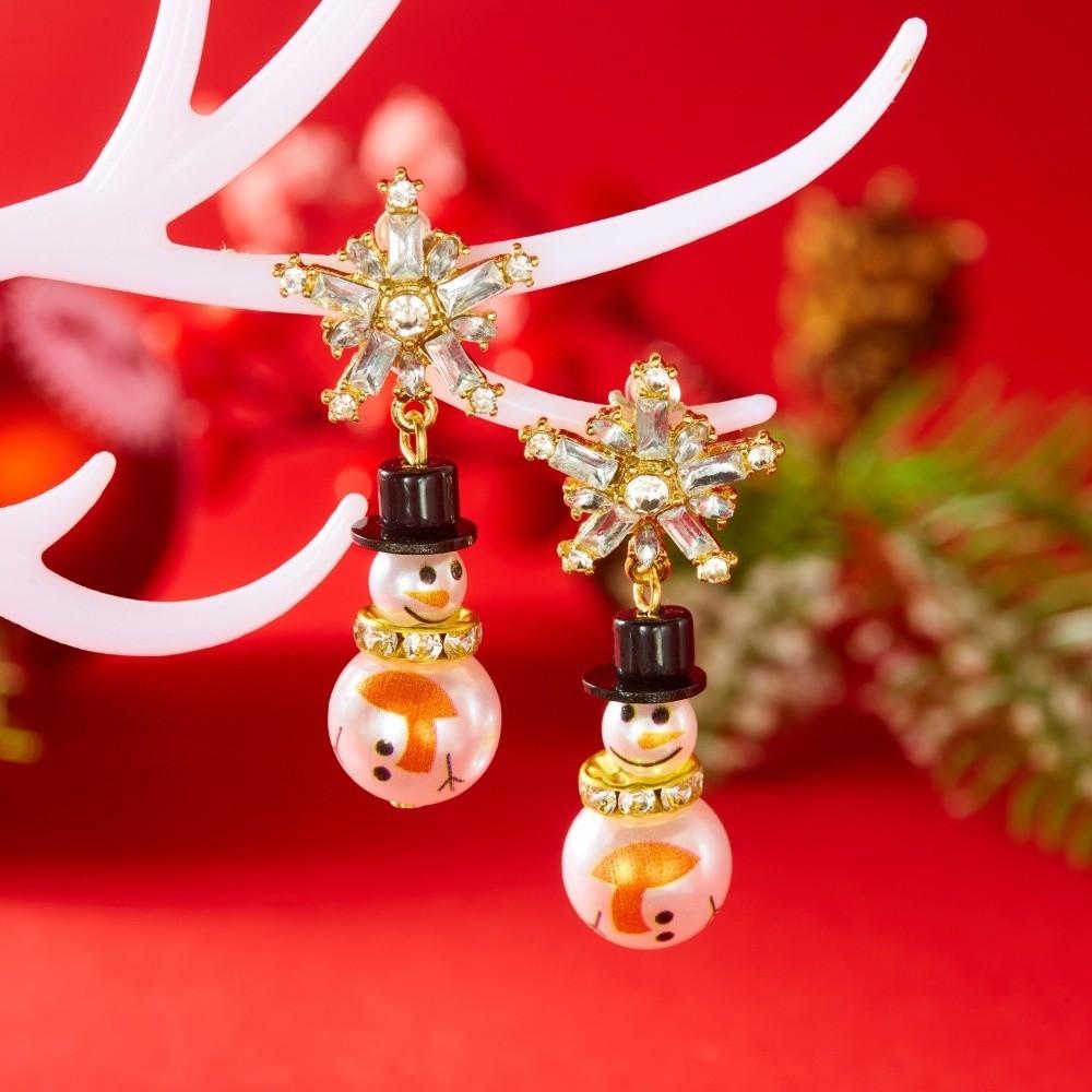Rhinestone Snowman Earrings Snowflake Xmas Dangle Earrings Exquisite Christmas Earrings  Holiday