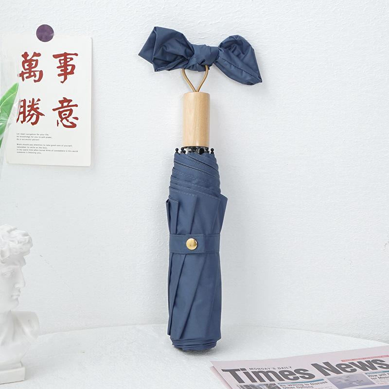 16 Bone Solid Wood Color Glue Folding Sun Umbrella Sunscreen UV Protection Parasol Rain Umbrella Female Umbrella Portable