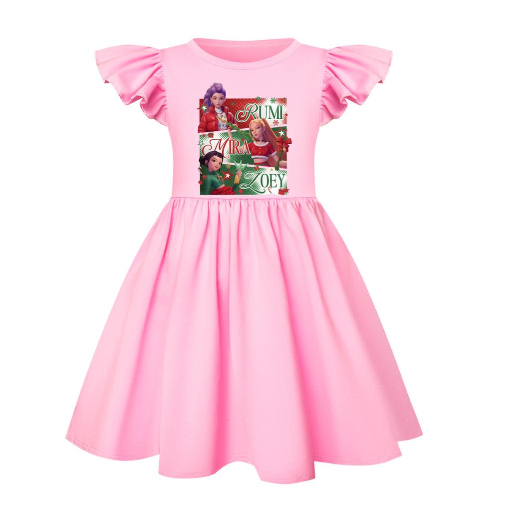 5167 Kids Girls Christmas New Year Mira Zoey Rumi Printed Ruffle Short Sleeves Casual Dress