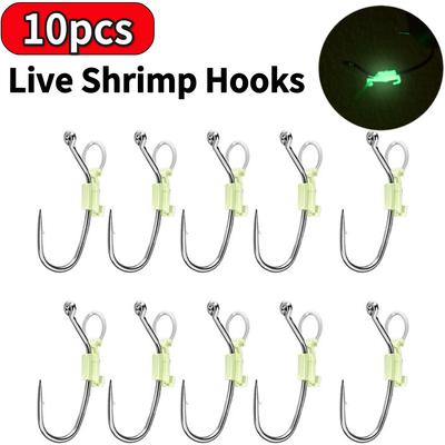 10pcs Luminous Live Shrimp Fixing Hook Metal Barbed Fishhook Catfish Bass Fishing Hook
