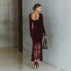 E-commerce Burgundy French Golden Velvet Fishtail New Dress Dress