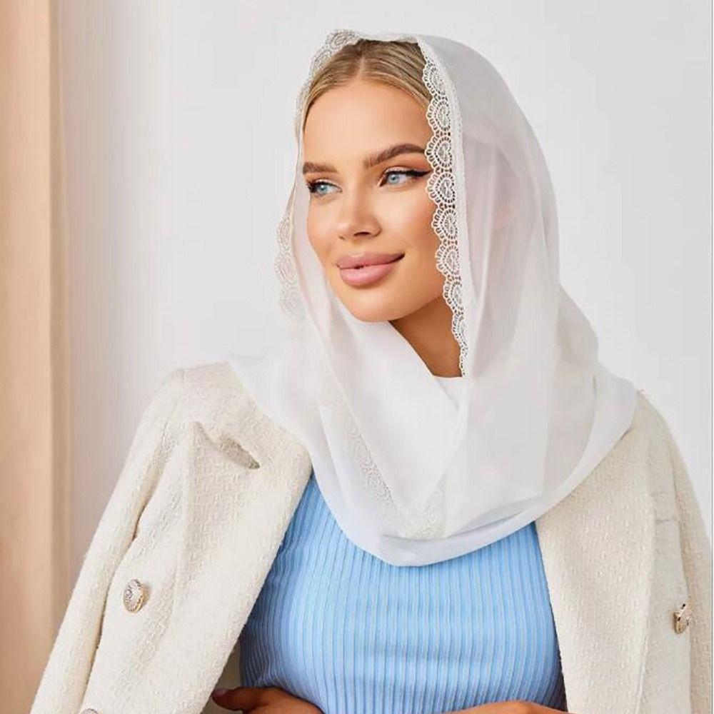 Solid Color Lace Veils Lightweight Wedding Bridal Veils Elegant Head Covering Scarf For Women