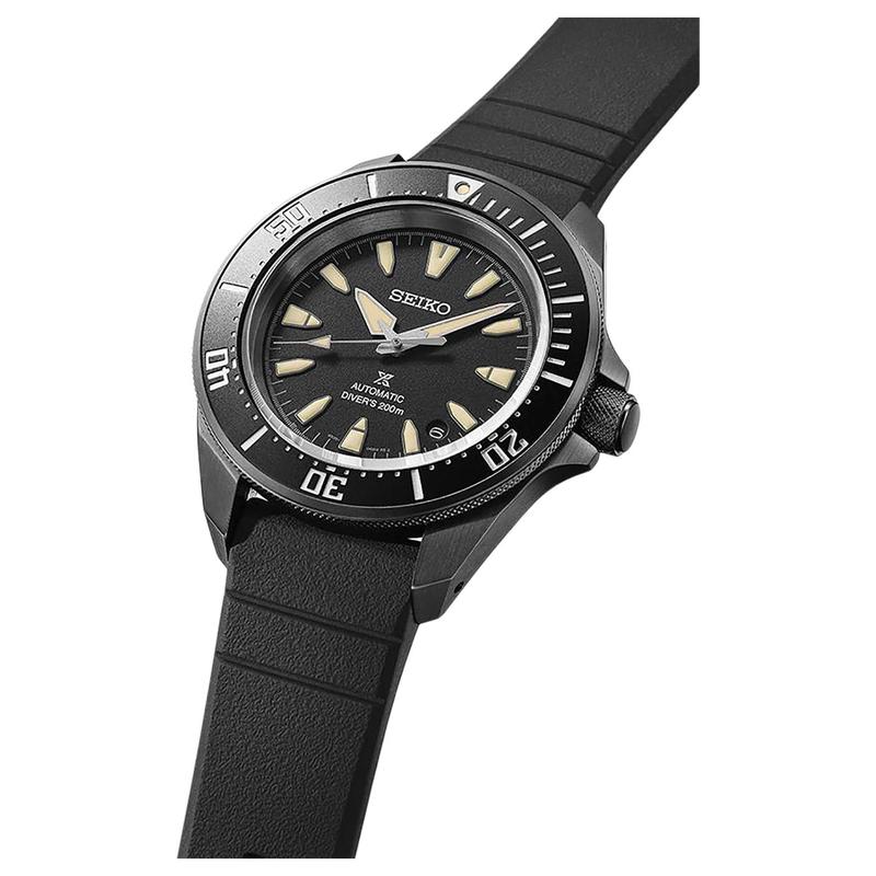 SEIKO PROSPEX SAMURAI DIVER series 200 meters waterproof automatic/manual mechanical movement silicone strap 41.7mm men's watch black dial SBDY133
